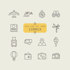 Thin line icon set for summer holiday vacation