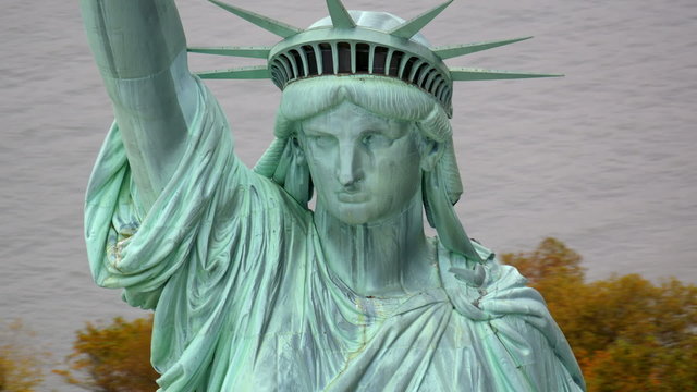 Statue of Liberty closeup, aerial shot