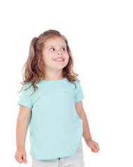 Fototapeta premium Cute little girl with three year old looking at side