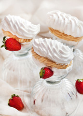 Fresh delicious meringue and cream cake