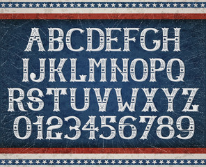 Vintage american font on retro background, EPS 10 contains transparency, layered vector file.