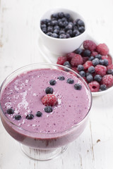  Smoothies of frozen raspberries and  blueberries and with yogur