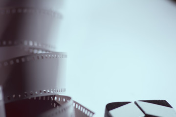 Close-up of a negative film. Copy space for ads Movie