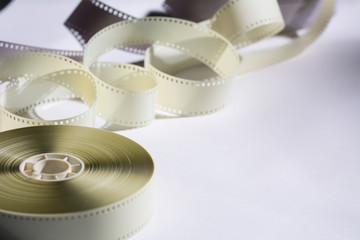 Close-up reel with a negative film. Copy space for announcement