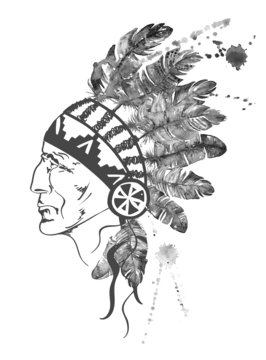 Watercolor Native American Indian chief.