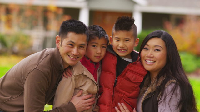Closeup portrait of family in fall