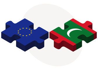 European Union and Maldives Flags in puzzle