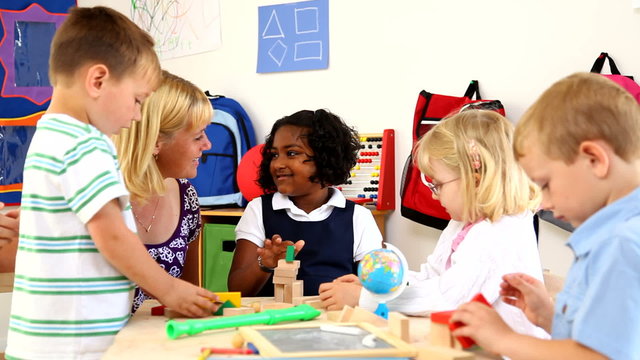 Preschool kids with teacher
