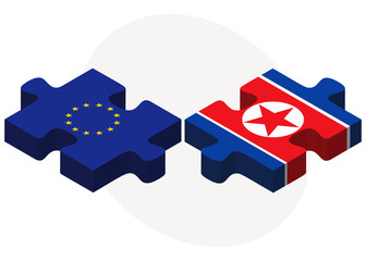 European Union and Korea-North Flags in puzzle