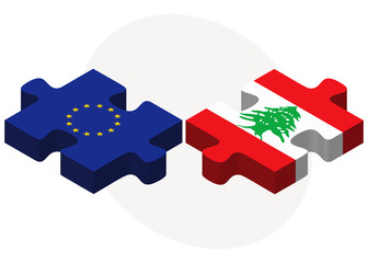 European Union and Lebanon Flags in puzzle