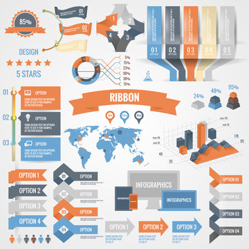 Infographics set with options. Business icons and charts circle origami style. Vector illustration. Diagram, web design, number options, step up options.