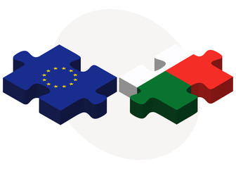 European Union and Madagascar Flags in puzzle