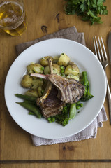 Lamb cutlets with minted spring vegetables