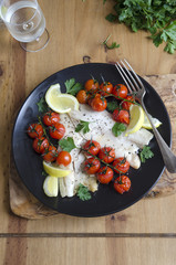 Sea bass with olive and caper tapenade