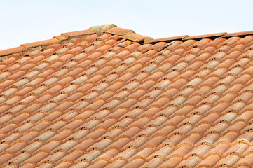 roof tile pattern over blue sky