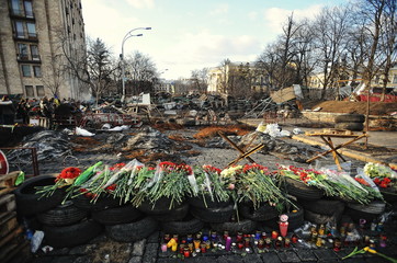 KYIV, UKRAINE - FEBRUARY 2014: Euromaidan. Revolution of Freedom
