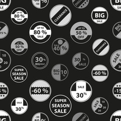 sale grayscale icons set for discount shop seamless pattern eps10