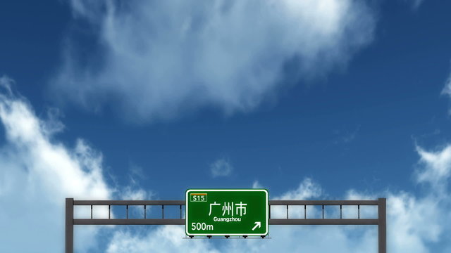 Passing under Guangzhou China Highway Road Sign
  
