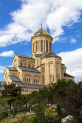 Fototapeta na wymiar Cathedral of the Holy Trinity (Tsminda Sameba) - the main cathedral of the Georgian Orthodox Church. Tbilisi. Georgia
