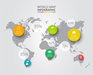 Vector world map with infographic elements. 