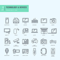 Thin line icons set. Icons for technology, electronic devices.    