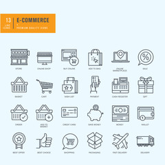 Fototapeta premium Thin line icons set. Icons for e-commerce, online shopping. 