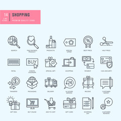 Thin line icons set. Icons for shopping.    