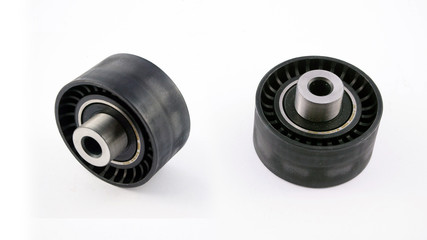 pulley, ribbed belt isolated on white