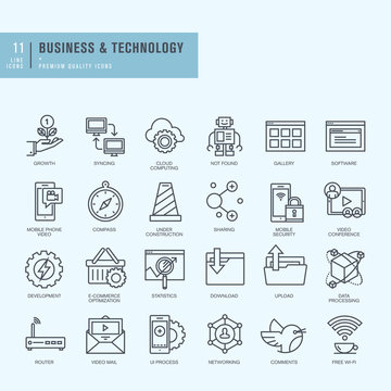 Thin line icons set. Icons for business, technology.    