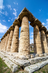 Temple of Hera the famous Paestum archaeological  site . Italy