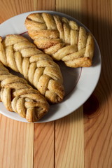 Fresh pastries on wooden table