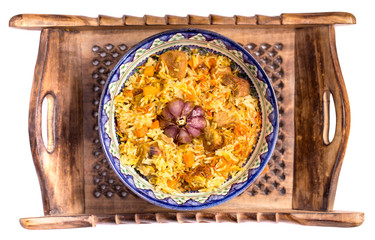 Oriental rice pilaf top view isolated