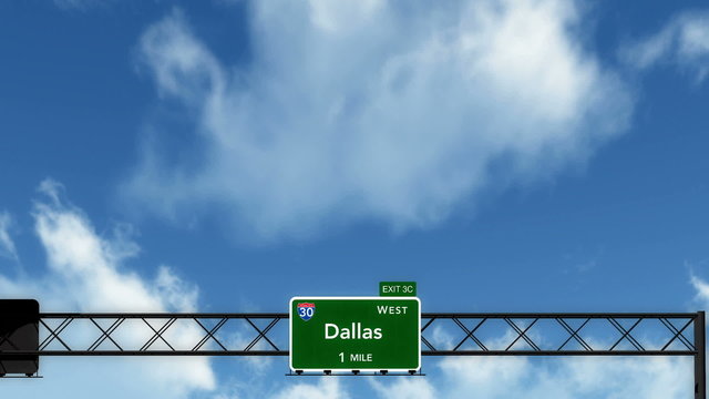 Passing under Dallas USA Interstate Highway Road Sign
  