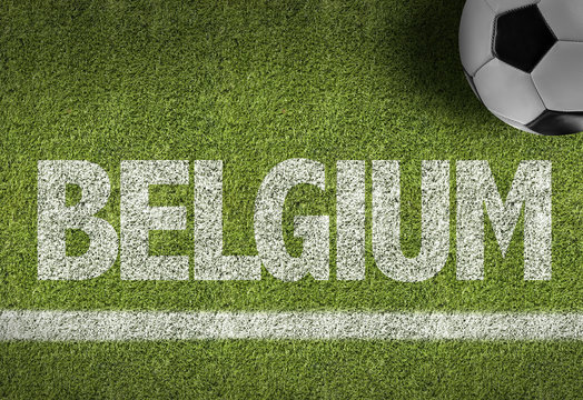 Soccer field with the text: Belgium