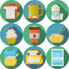 Flat round icons for daily products
