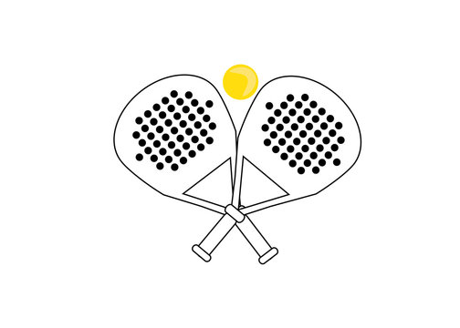 Logo  racket and a tennis ball. Logo in black and white and yell