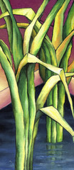  Coastal-water plant scirpus.  Bright colorful reeds, depicted in oil on canvas.  © marvalens