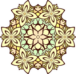 Abstract vector colorful round lace design in mono line style -