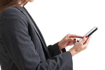 sideview photo of woman with smartphone