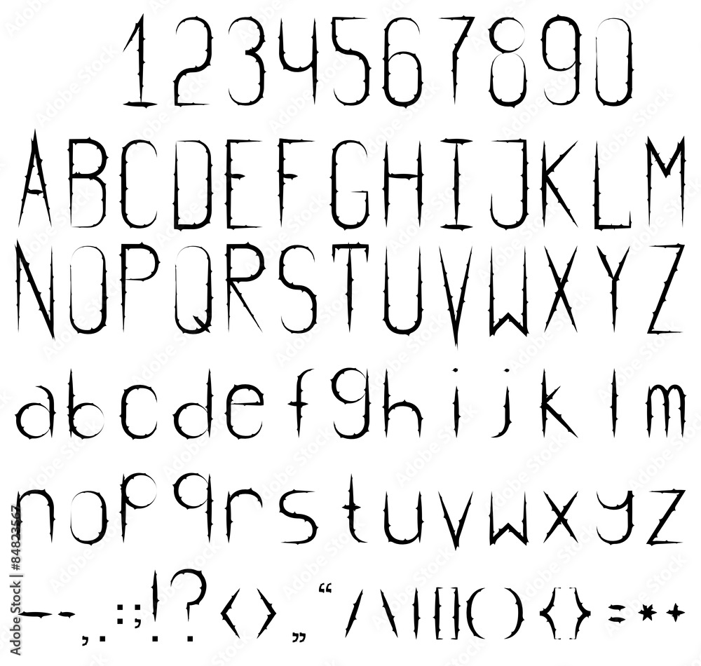 Fototapete black and white studded font. full set with numbers and punctuation.