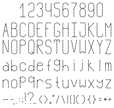 Black and white embroidered font. Full set with numbers and punctuation.