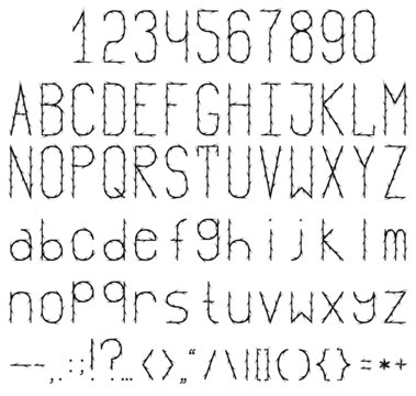 Black and white studded font. Full set with numbers and punctuation.