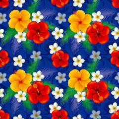 Wallpaper of hibiscus. Illustration./The seamless pattern © Yuko Minezaki