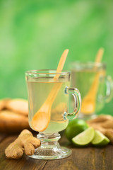 Freshly prepared hot ginger tea made of fresh ginger root