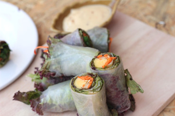 Vegetable salad wrapped into spring rolls delicious