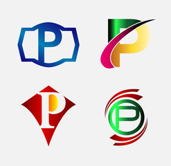 Vector illustration of abstract icons based on the letter P
