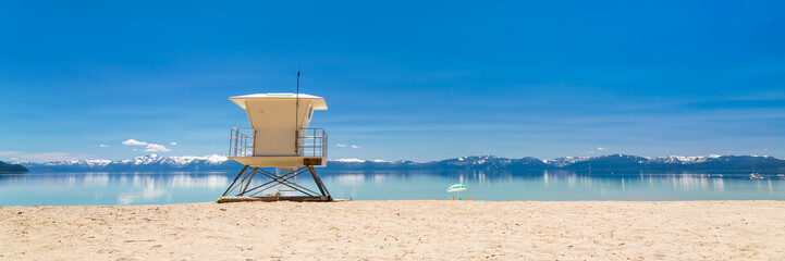 Lake beach with lifeguard station