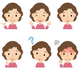 中年女性　表情ポーズ　セット