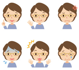 中年女性　表情ポーズ　セット
