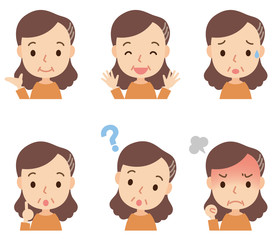 中年女性　表情ポーズ　セット